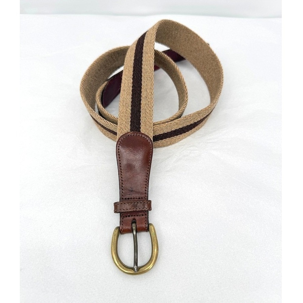 Canvas Belt Leather Woven Striped Vintage Preppy Retro Traditional Size 36